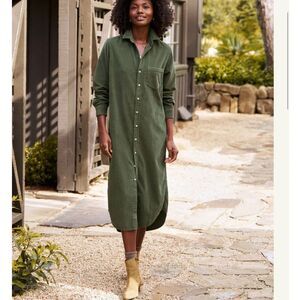 Frank & Eileen Rory Maxi Shirtdress Italian Corduroy In Forest Green Size XL